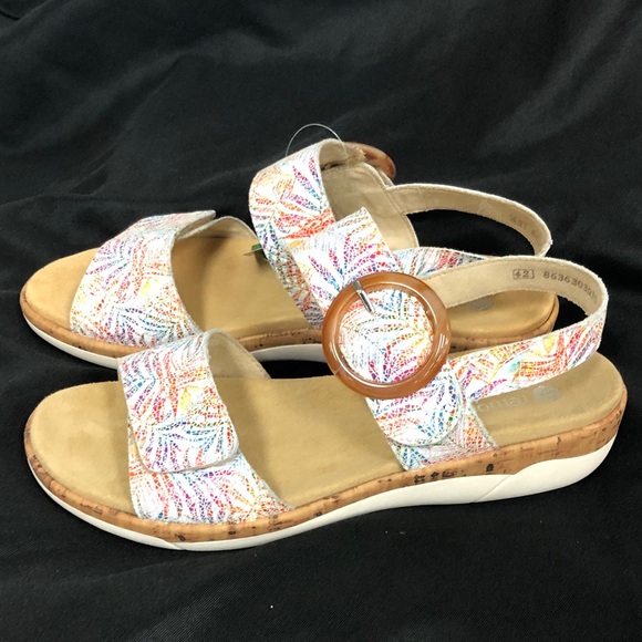 Remonte Shoes - Remonte Soft WomenWhite Multicolor Slingback Sandal w/Amber Buckle Sz 42-43